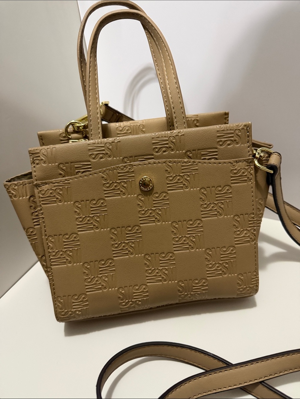 Steve Madden Tan Embossed Leather Tote Bag with Removable Strap